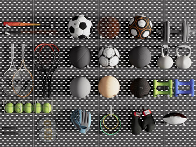 现代洞洞眼收纳架墙面体育用品、运动器材