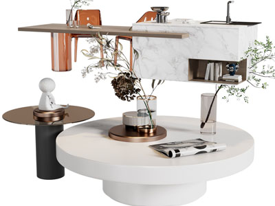 现代带吧台的餐桌椅组合、茶几