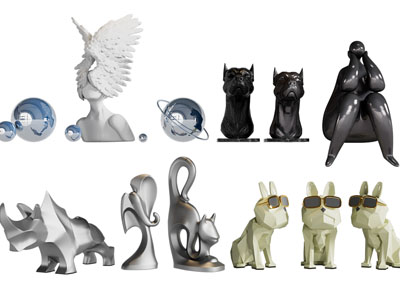 现代动物雕塑雕刻摆件组合