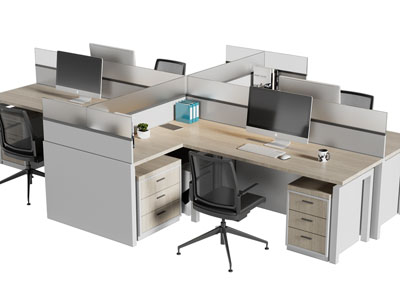 现代四人位办公桌椅组合