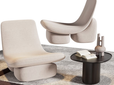 侘寂风休闲椅子、边几