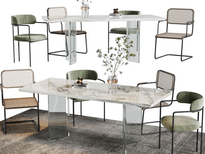 现代大理石长方形餐桌椅组合