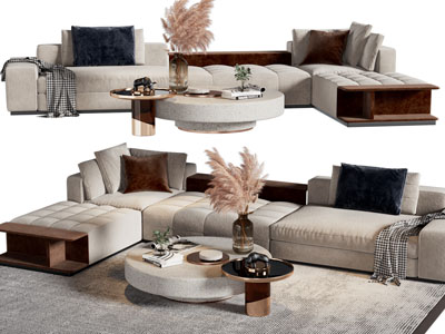 现代转角多人沙发、茶几组合