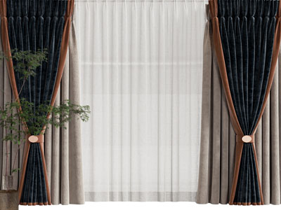 现代撞色布艺窗帘窗纱