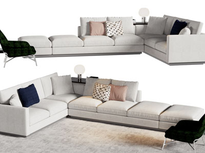 现代布艺转角多人沙发