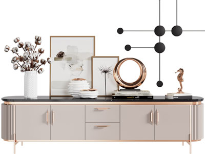 现代轻奢电视柜、摆件组合