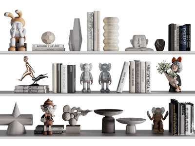 现代雕塑、书籍摆件组合