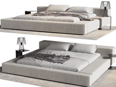 现代双人床、床头几