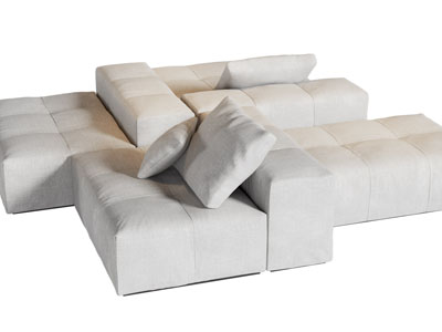 现代布艺块状双向多人沙发