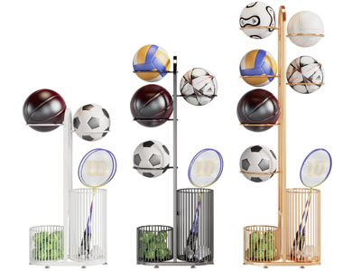 现代篮球、网球、球拍收纳架