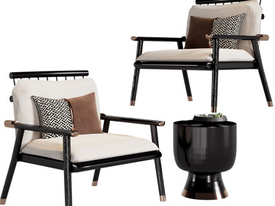 新中式休闲椅子、边几