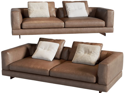 现代皮质棕色双人沙发3d模型 现代皮质棕色双人沙发