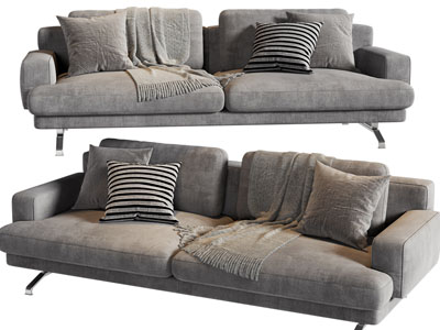 现代布艺灰色双人沙发3d模型 现代布艺灰色双人沙发