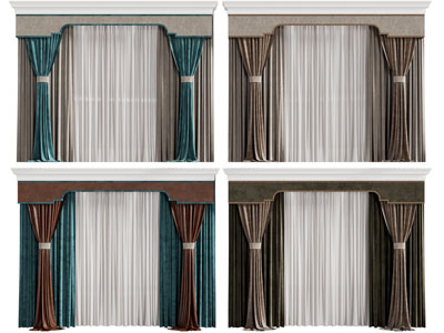 新中式带帘头窗帘窗纱