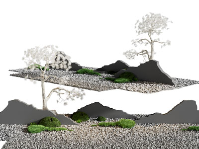 新中式假山、松树、石子景观园艺小品