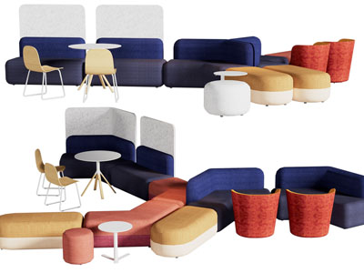 现代彩色拼接多人沙发