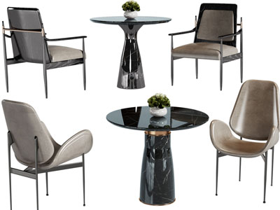 现代休闲椅子、餐椅、边几