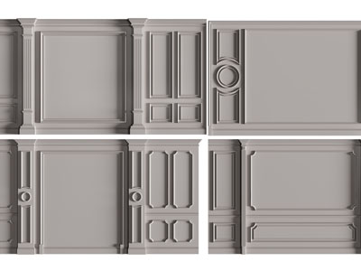 美式背景墙、护墙板3d模型 美式背景墙、护墙板