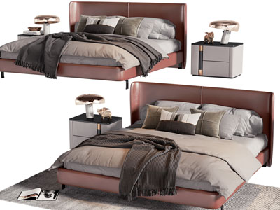 现代双人床、床头柜