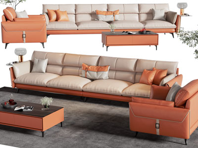 现代多人、单人沙发和茶几组合