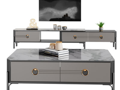 新中式电视柜、电视和茶几