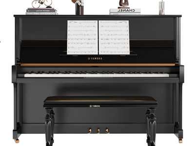 现代黑色钢琴、琴凳