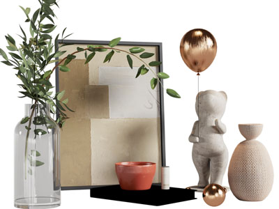 现代花瓶花卉、雕塑摆件组合