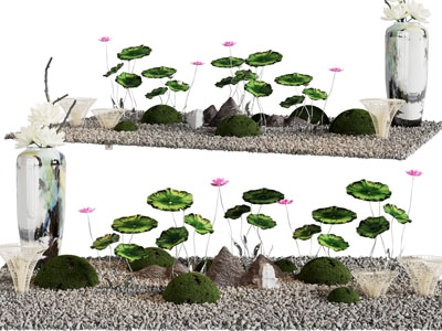 新中式荷花、石子景观园艺小品