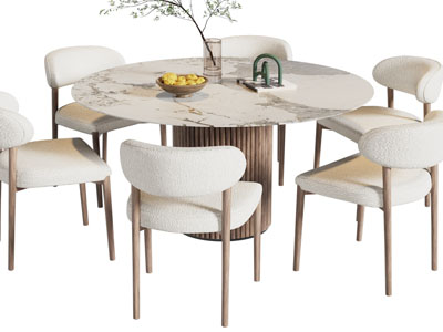 现代圆形大理石餐桌椅组合