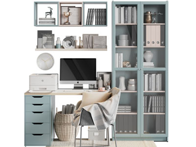 现代书桌椅组合、书柜