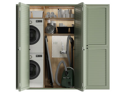 北欧洗衣机、烘干机、清洁工具收纳储物柜