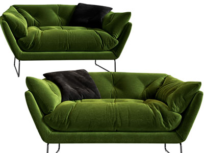 现代绿色布艺双人沙发3d模型 现代绿色布艺双人沙发