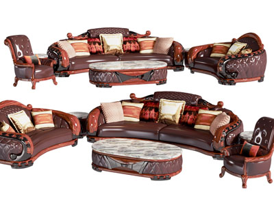 欧式多人、单人沙发和茶几组合