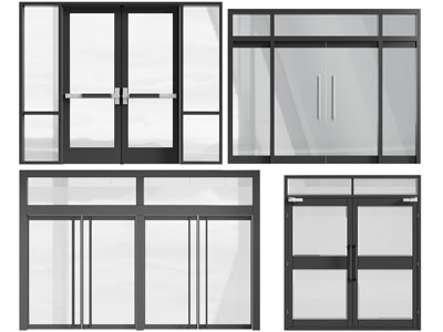 现代玻璃双扇平开门