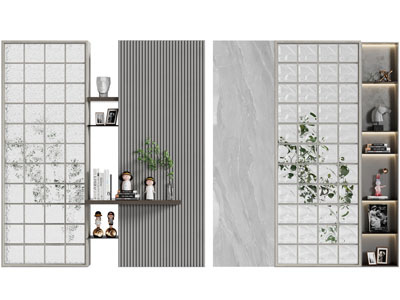 现代玄关玻璃砖背景墙3d模型 现代玄关玻璃砖背景墙