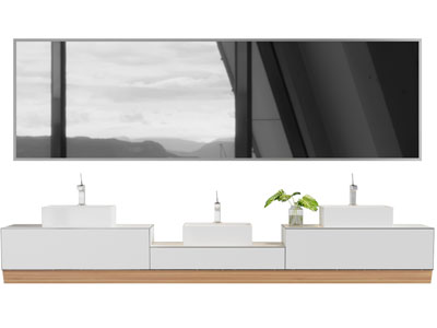 现代三盆洗手台、镜柜