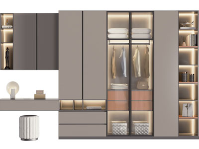 现代带梳妆台的玻璃柜门衣柜3d模型 现代带梳妆台的玻璃柜门衣柜