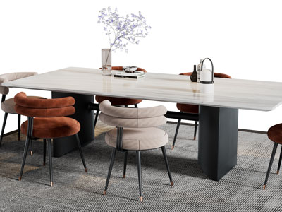 现代长方形餐桌椅组合