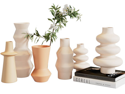 侘寂风陶艺花瓶、书籍摆件组合