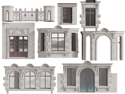 欧式庭院铁艺大门、拱形平开门窗户
