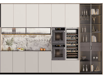 现代嵌入烤箱的酒柜