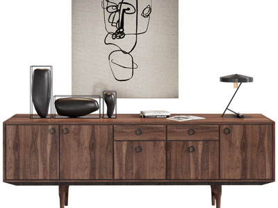 现代实木电视柜、摆件组合