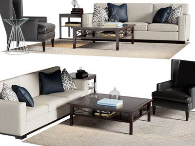 美式多人、单人沙发和茶几组合