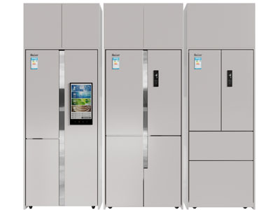 现代嵌入收纳柜的电冰箱