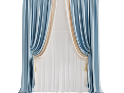 现代蓝色窗帘窗纱