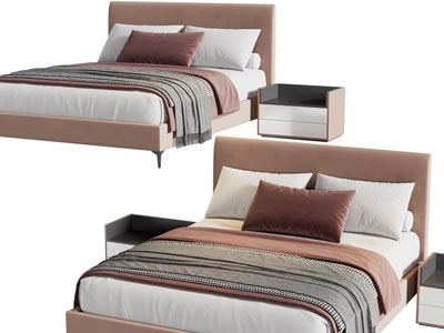 现代双人床、床头柜