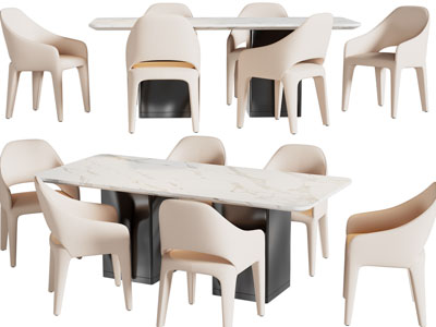 现代长方形大理石餐桌椅组合