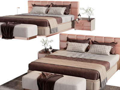 现代双人床、床头柜