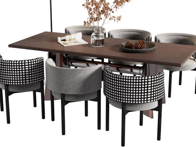 现代长方形餐桌椅组合