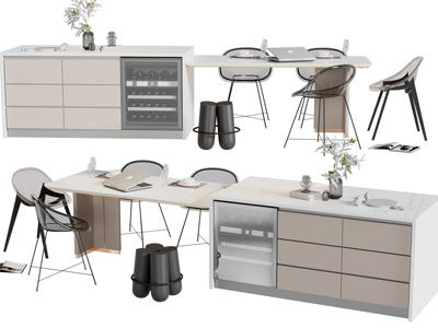 现代酒柜的餐桌椅组合